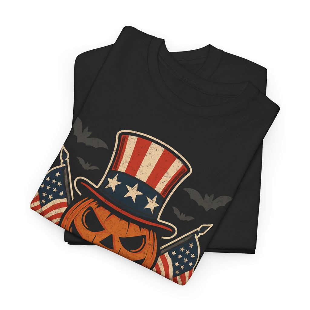 LIMITED Patriotic Halloween T-Shirt | Unisex American Pride Halloween | Heavy Cotton T-Shirt, Pumpkin Graphic display for Halloween Freedom