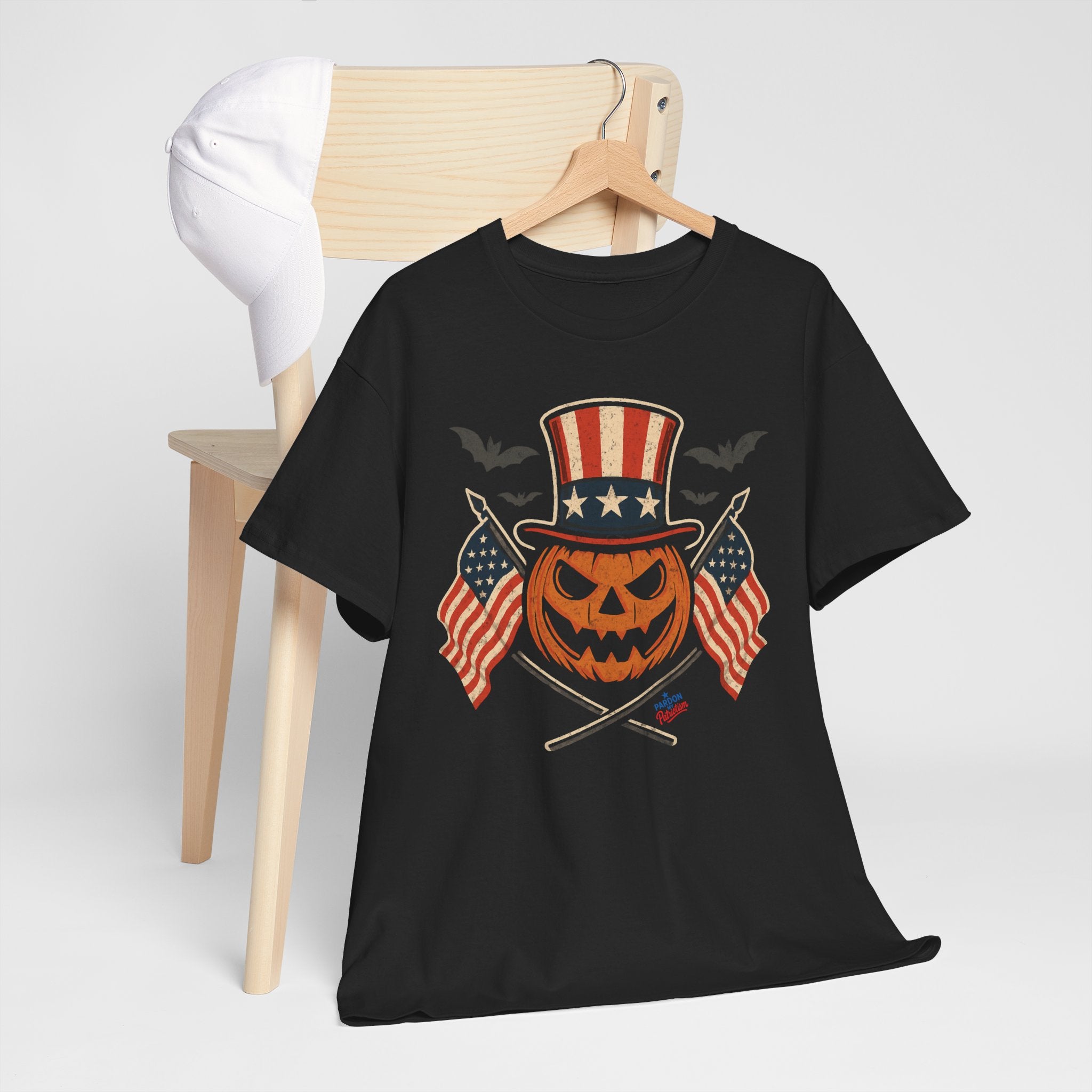 LIMITED Patriotic Halloween T-Shirt | Unisex American Pride Halloween | Heavy Cotton T-Shirt, Pumpkin Graphic display for Halloween Freedom
