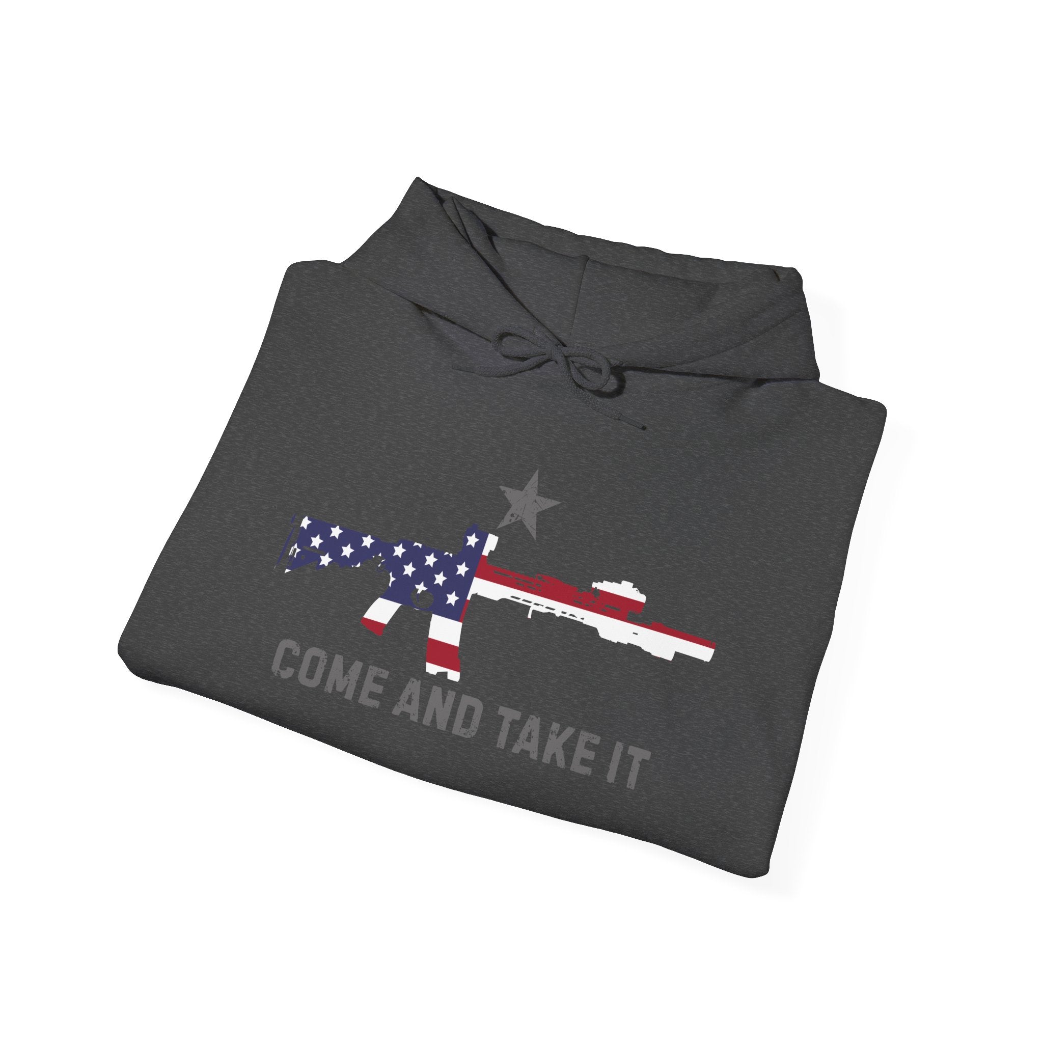 Come and Take It Hoodie — Bold American Flag Rifle Graphic