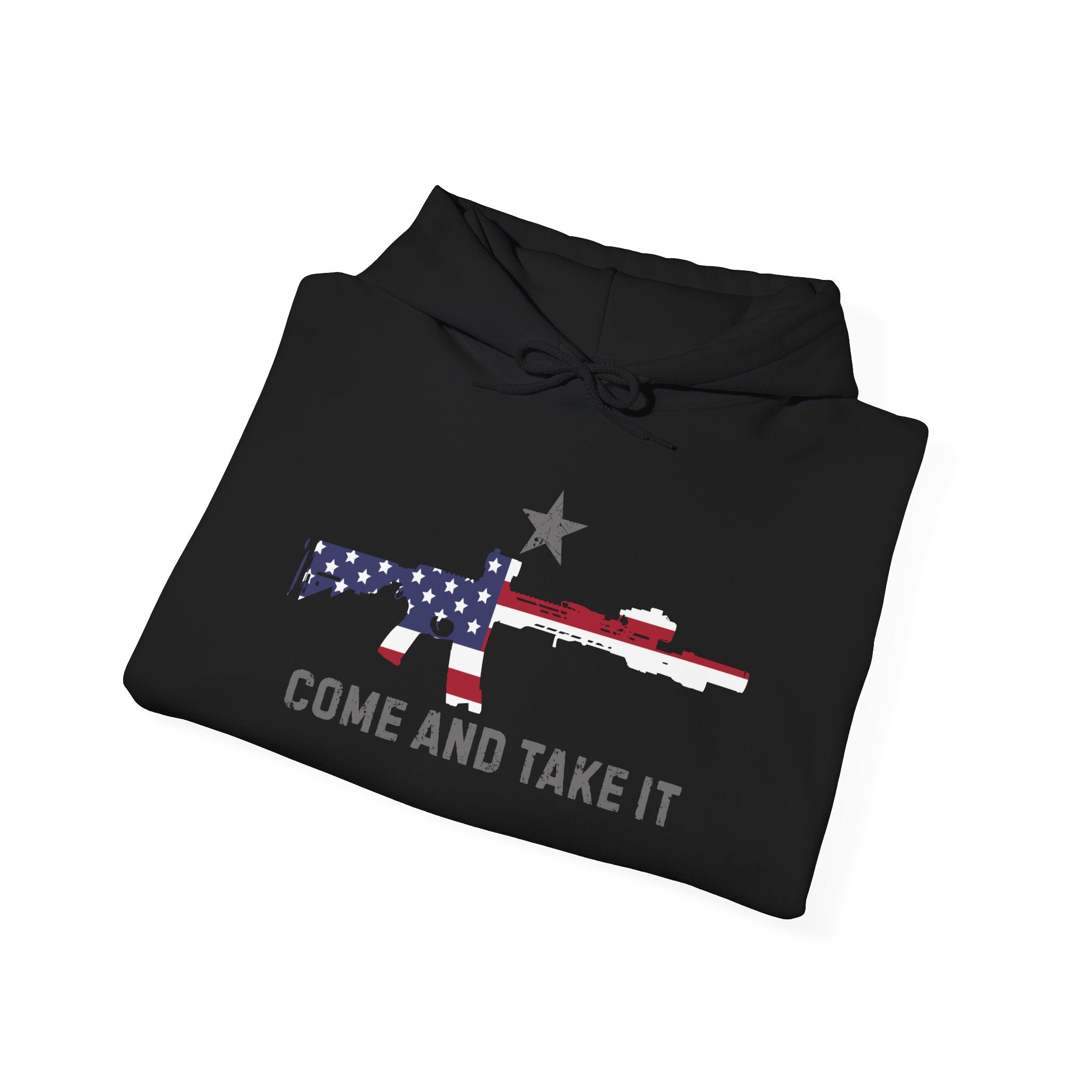 Come and Take It Hoodie — Bold American Flag Rifle Graphic