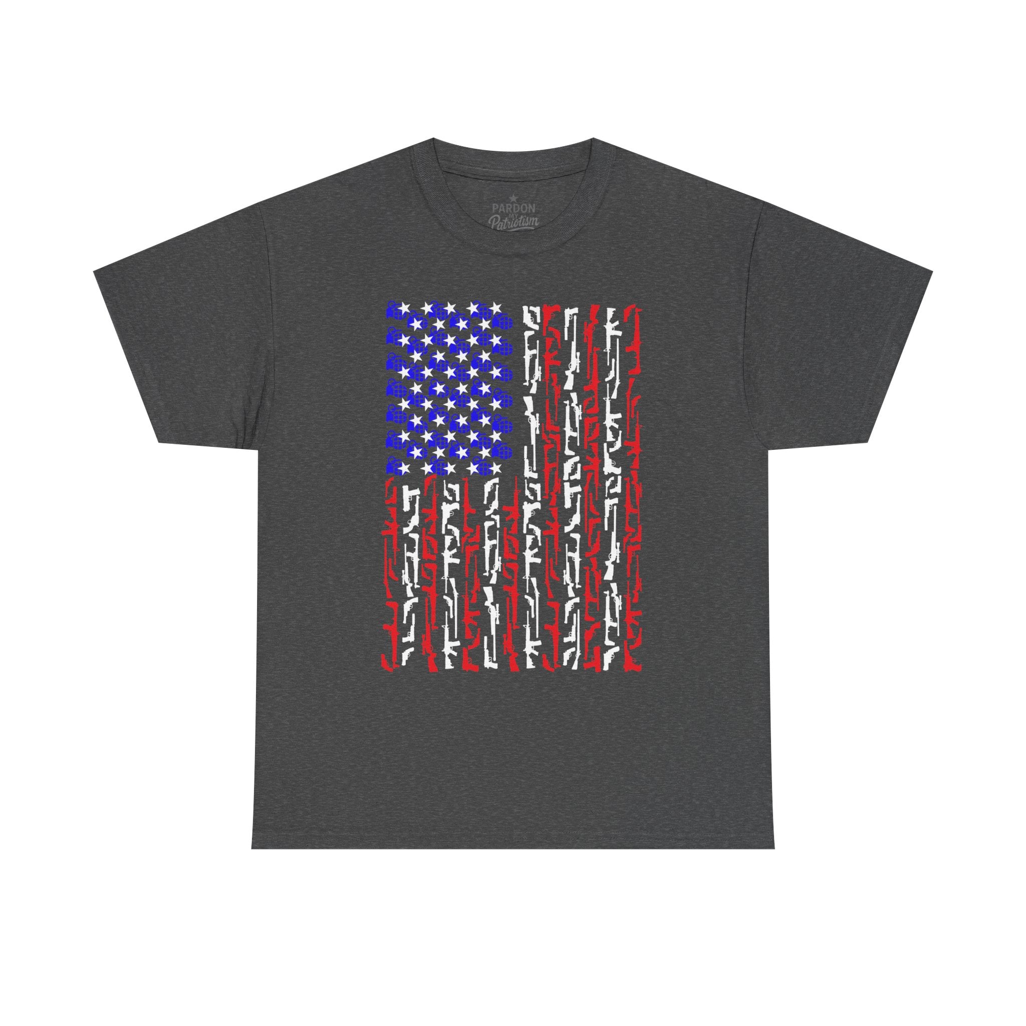 Armament of Freedom – Stars, Stripes & Firepower T-Shirt | Patriotic Unisex Heavy Cotton Tee - USA Flag Design