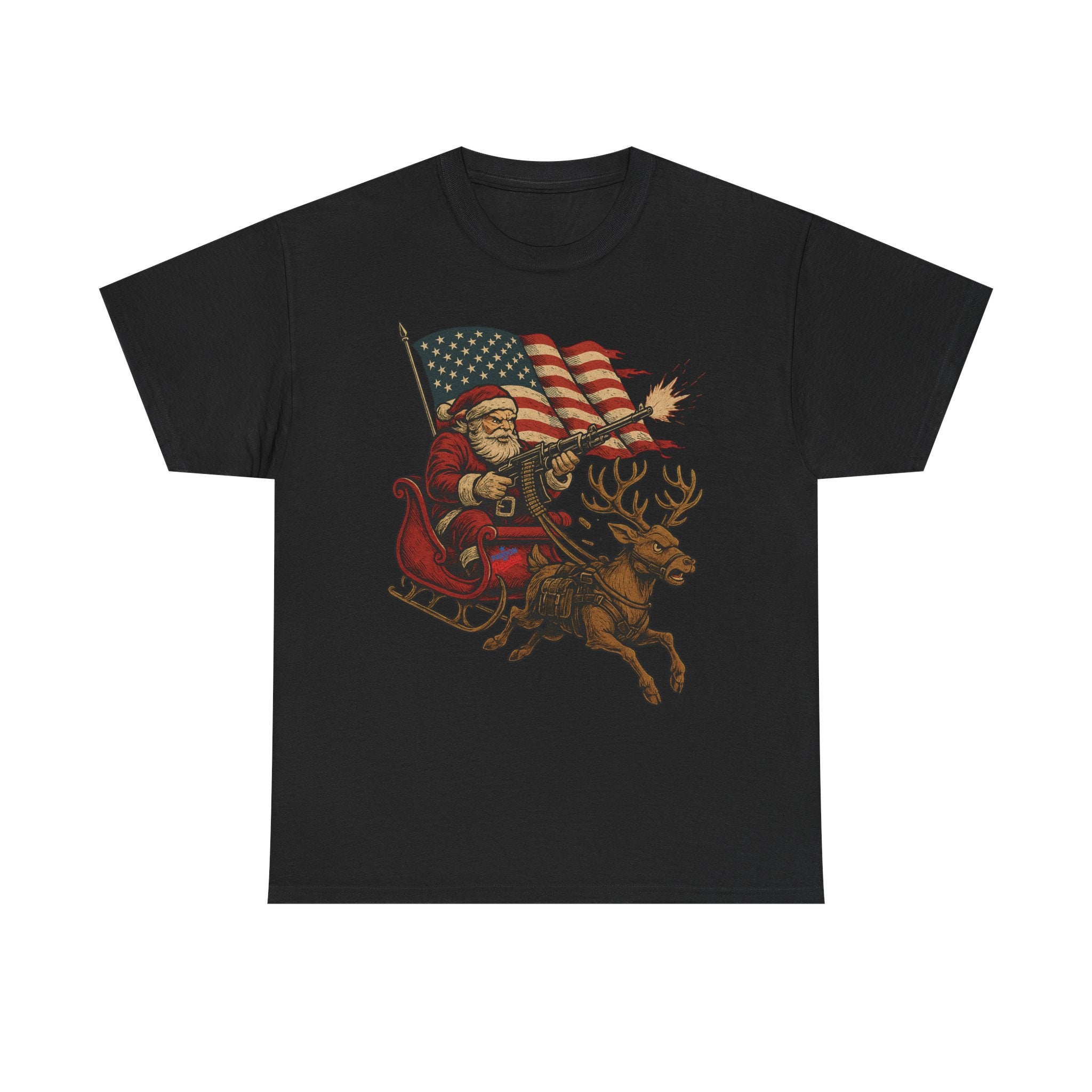 LIMITED Machine Gun Santa (Sleighin’ & Sprayin’) T-Shirt | Unisex American Pride | Heavy Cotton Unisex Heavy Cotton Military Tribute Tee